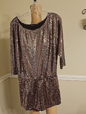 Gold Sequin Romper with Three-Quarter Sleeves